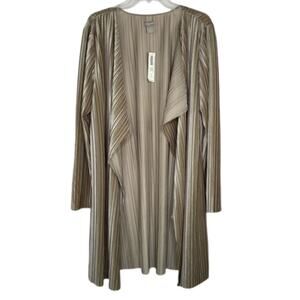 Chico's Pleated Knit Velvet Topper LS Jacket Teak Taupe cardigan duster size 3